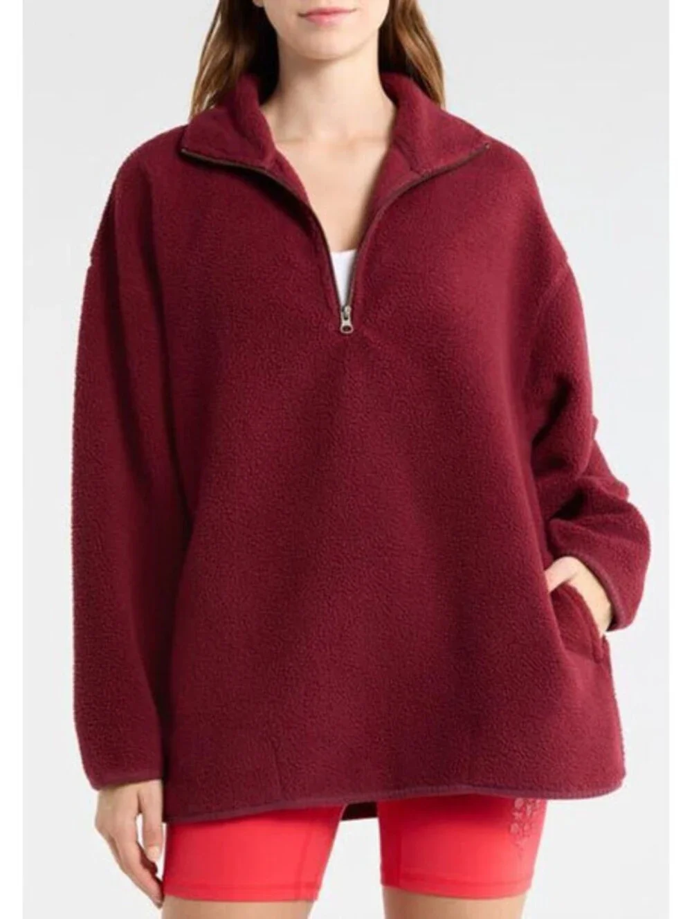 Free People Coco Faux Shearling Pullover Size S Burgundy NWT